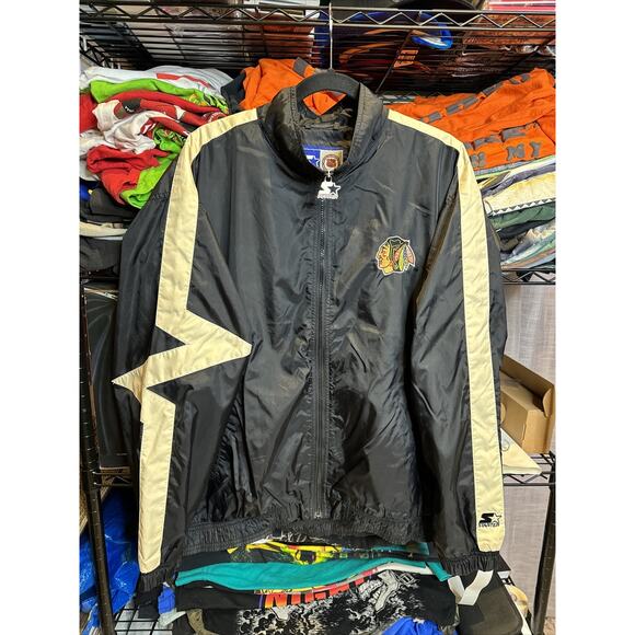Vintage 90s Starter NHL Blackhawks Windbreaker Jacket Size Large - Picture 1 of 8